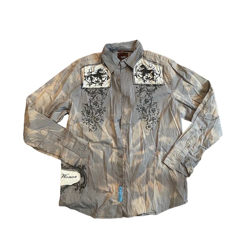 Vintage Y2k Mens Roar Distressed Button Down Coll… - image 1